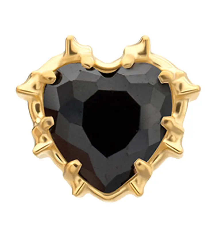 24K Gold Pvd Barbed Heart Threadless Top – Black Cz Titanium 1