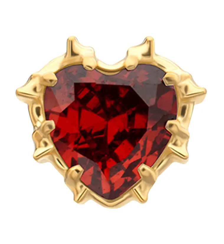 24K Gold Pvd Barbed Heart Threadless Top – Garnet Cz Titanium 1