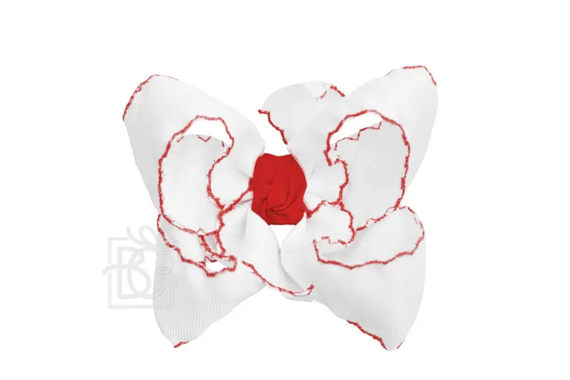 4.5-Inch White Hair Bow With Red Crochet Edge 1