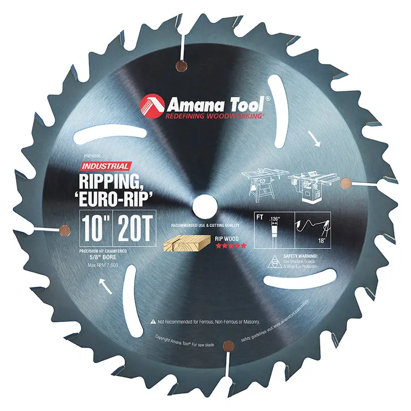 Amana 10" Rip-Cut Circular Saw Blade — 20T Ft, 5/8" Arbor (Rb1020C) 1