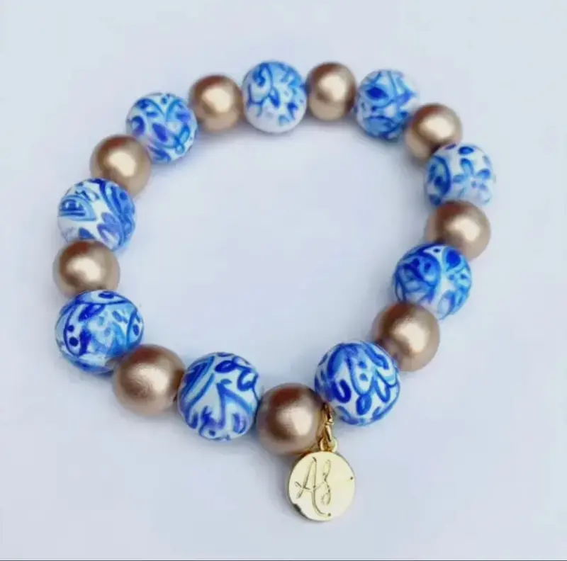 Audra Blue-And-White Beaded Chinoiserie Bracelet 1
