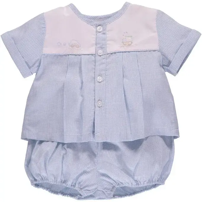 Baby Boy Blue Gingham Diaper Set – 2-Piece Spring Collection 1