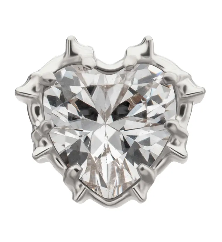 Barbed Heart Threadless Top – Clear Cz Titanium, Minimalist Piercing Accent 1