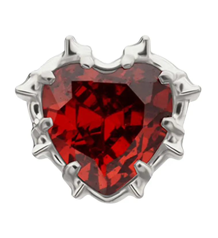 Barbed Heart Threadless Top – Garnet Cz Titanium, Rich Tone Accent 1