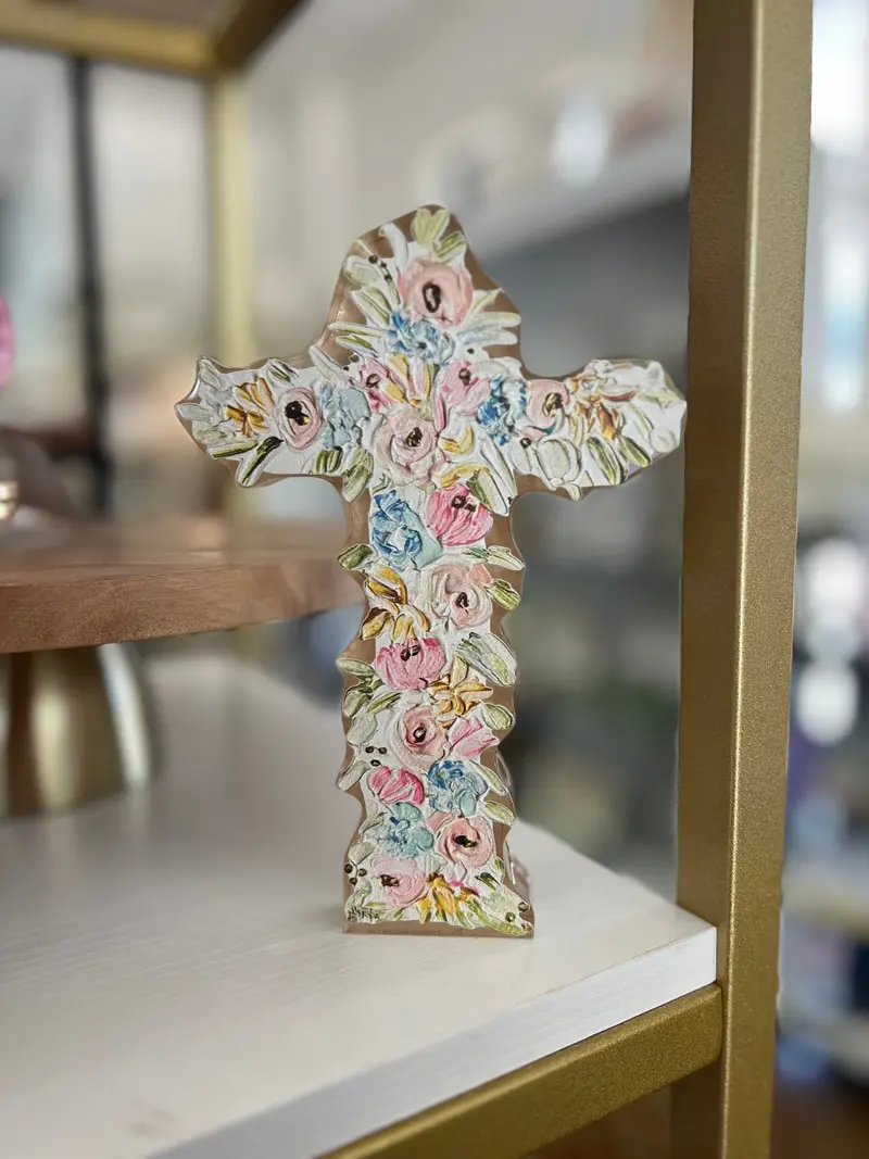 Bb Fulton Floral Acrylic Cross Hair Ornament 1