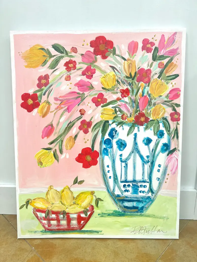 Bb Fulton Lemon & Pink Multi-Floral Canvas (24X30 Inches) 1