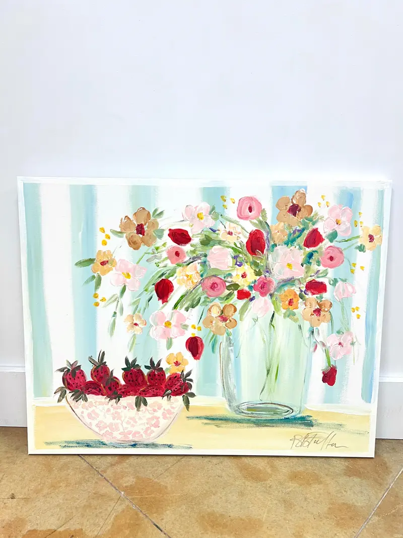 Bb Fulton Strawberry & Floral Canvas Print (22X28 Inches) 1