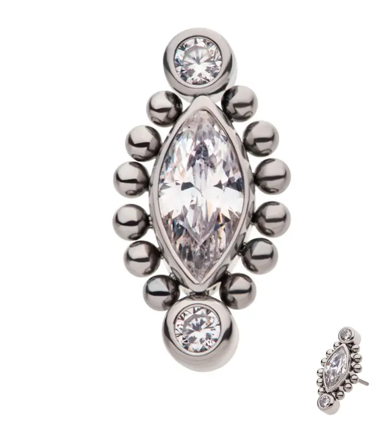 Beaded Oval Cz Threadless Titanium Top For Piercings 1
