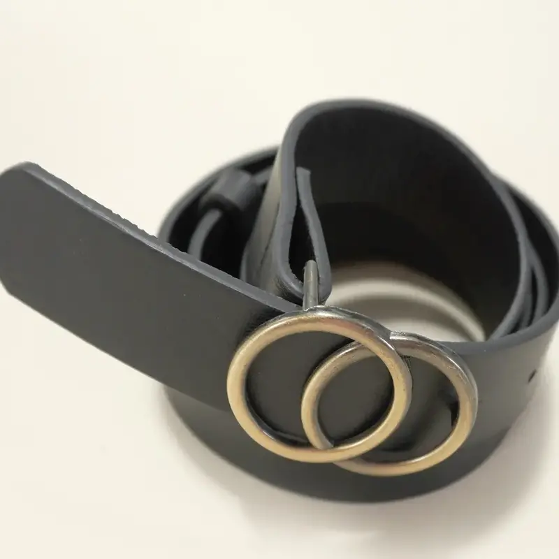 Black Double-O Buckle Faux Leather Belt 1