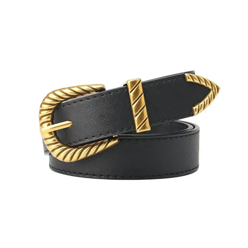 Black Western-Carved Buckle Faux Leather Belt 1
