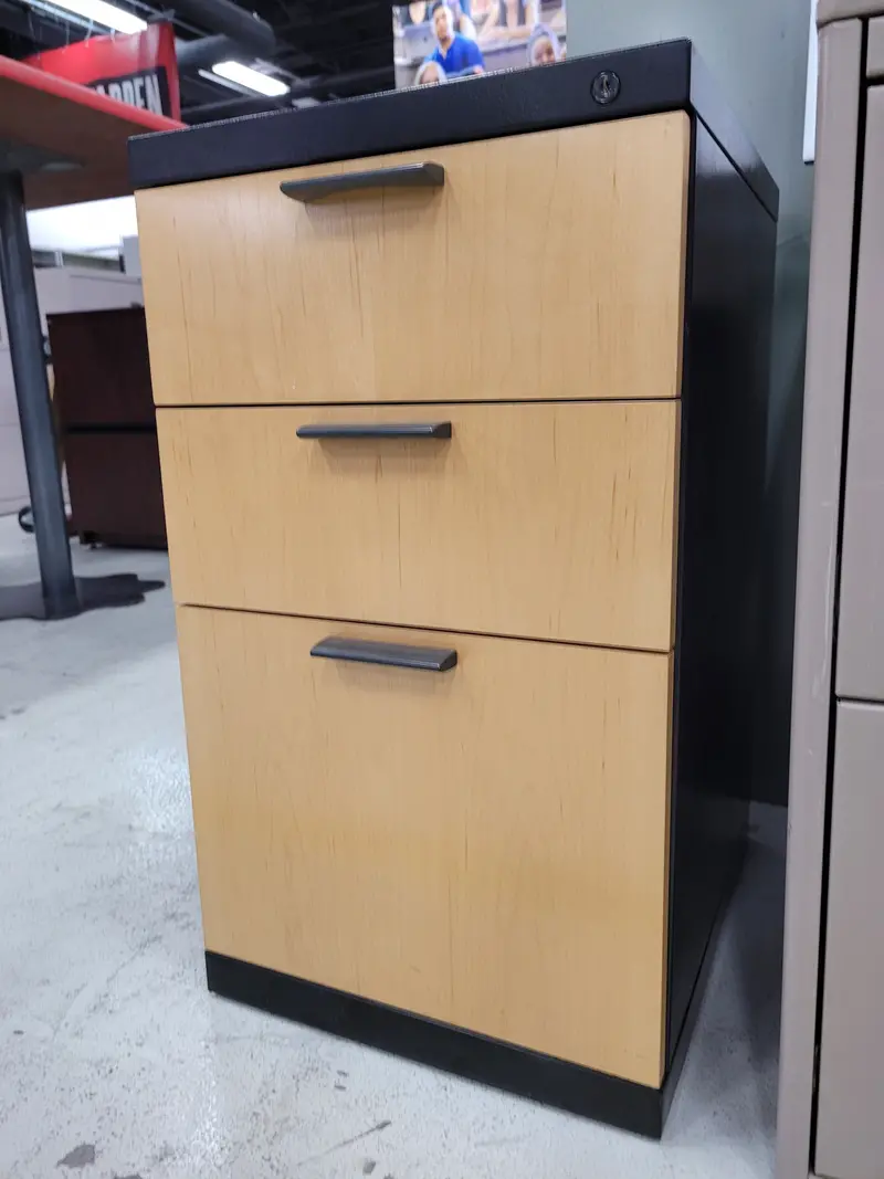 Blonde And Black Two-Tone Drawer Cabinet – Modern Storage Solution 1
