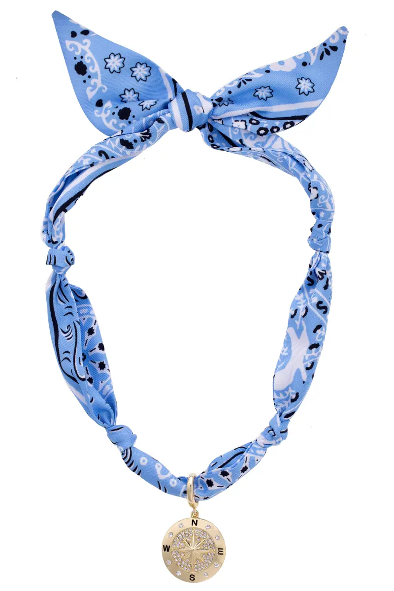 Blue And White Compass Pendant Scarf Necklace 1