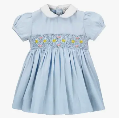 Blue Floral Smocked Toddler Dress 1