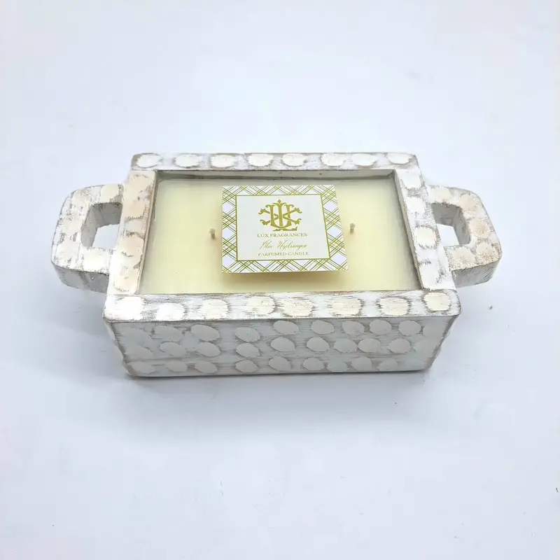 Blue Hydrangea Whitewash Rectangle Soy Candle 1