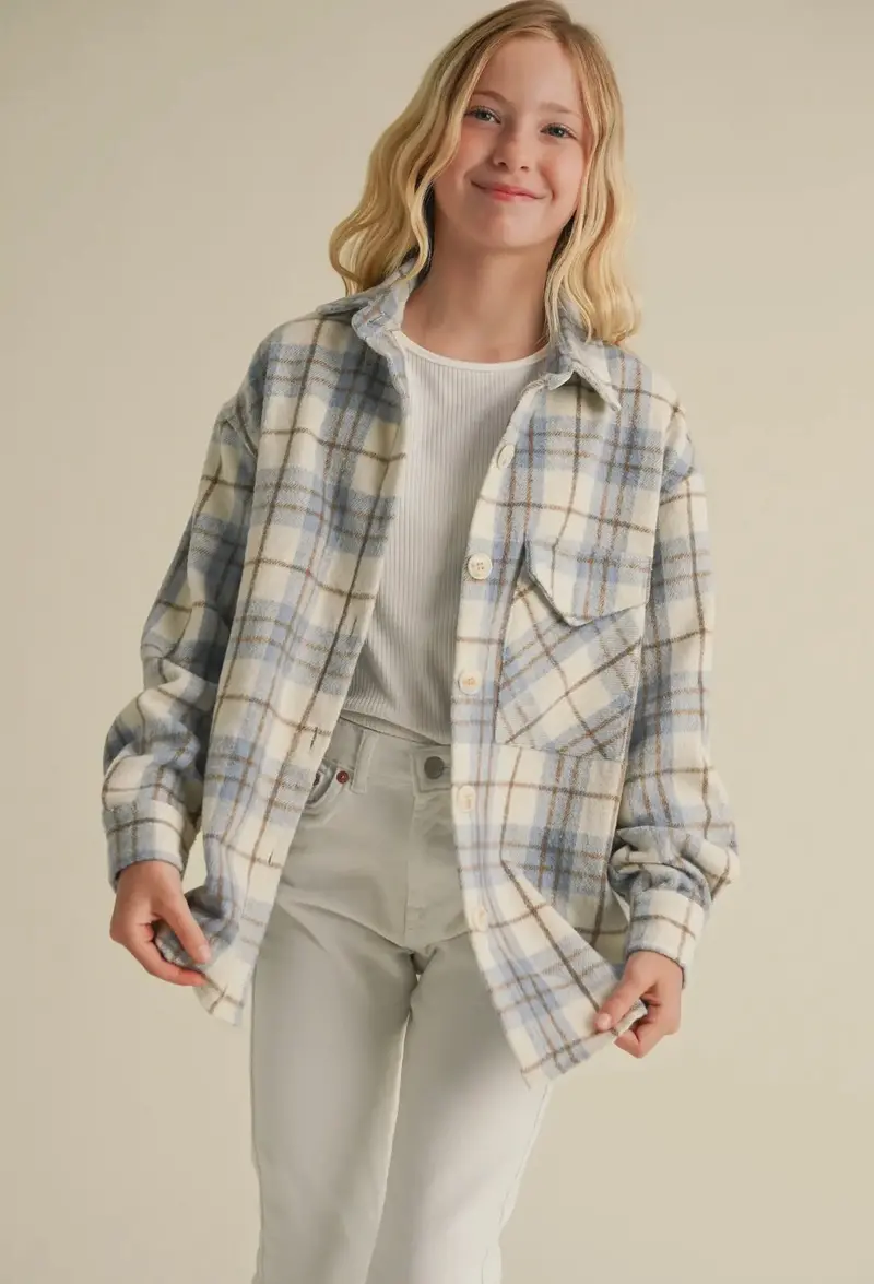 Blue Plaid Overshirt (Shacket) For Women 1