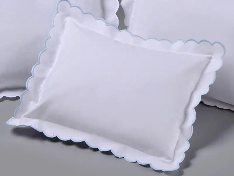 Blue Scallop-Trimmed Organic Baby Pillow 1