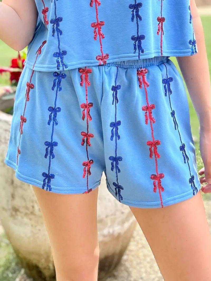 Bow-Accented Sequined Terry Shorts 1
