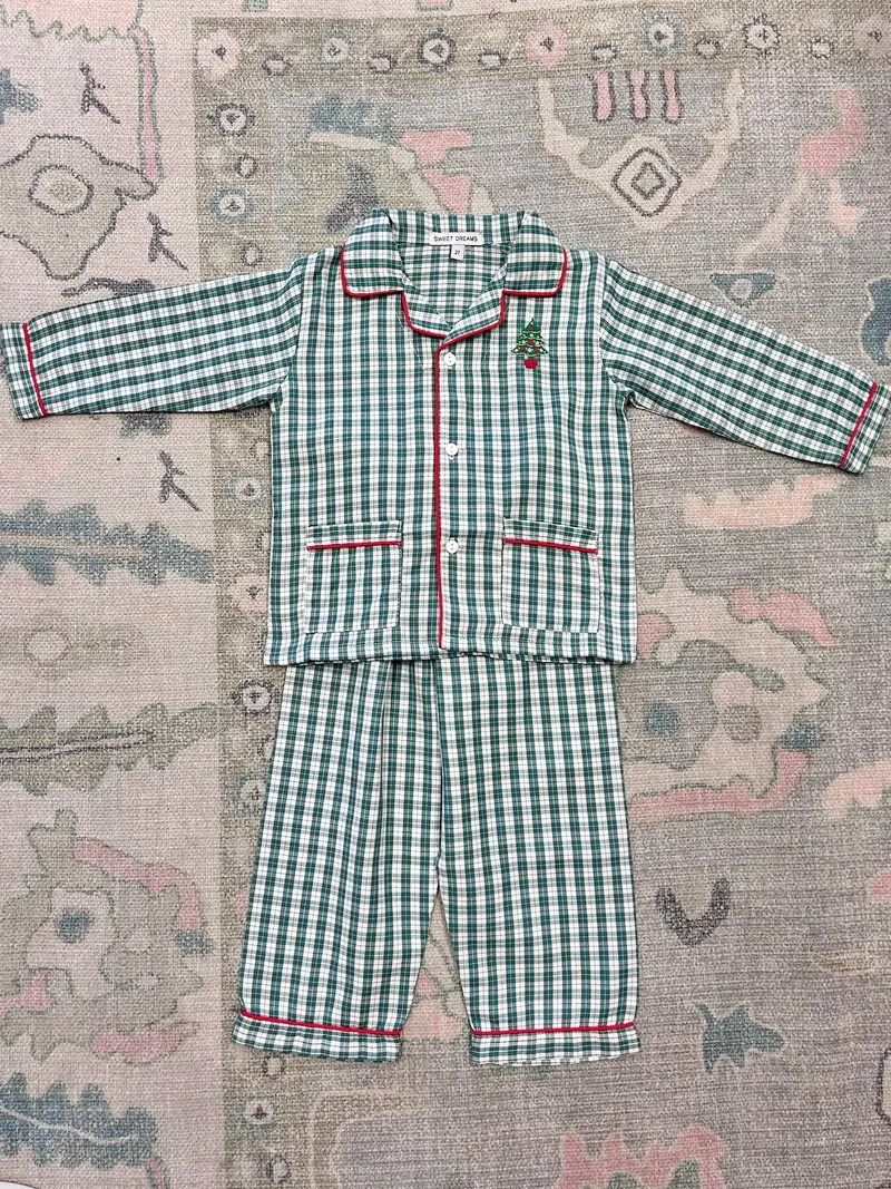 Boys' Christmas Tree Embroidered Pajama Set 1