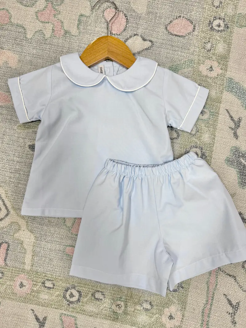Boys’ Classic Blue Short Set – Cotton Blend Ensemble 1