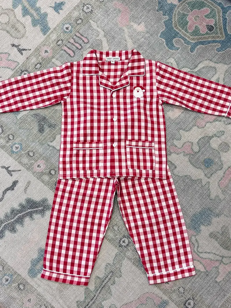 Boys' Santa Embroidered Pajama Set 1
