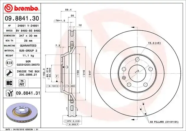 Brembo 09884131C02 High-Performance Drilled And Slotted Brake Rotor 1