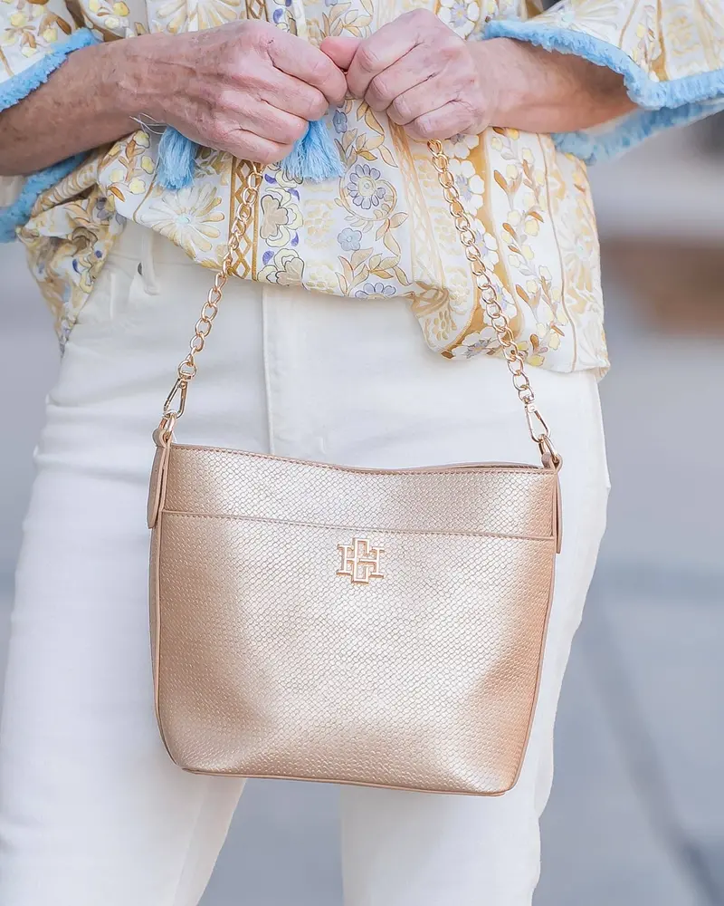 Brielle Woven Gold Bucket Bag 1