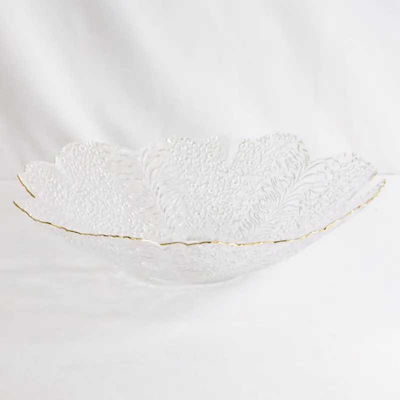 Cannes Clear Glass Serving Bowl With Gold Rim 1