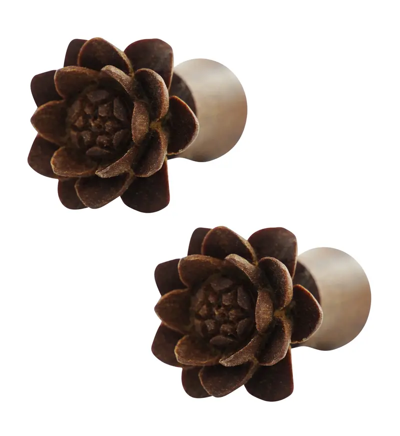 Carved Daisy Saba Wood Stretching Plugs 1