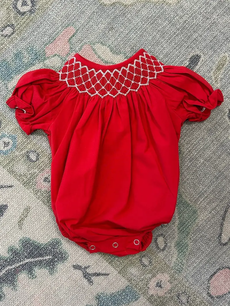 Catherine Red Bubble Dress With White Pearl Accents 1