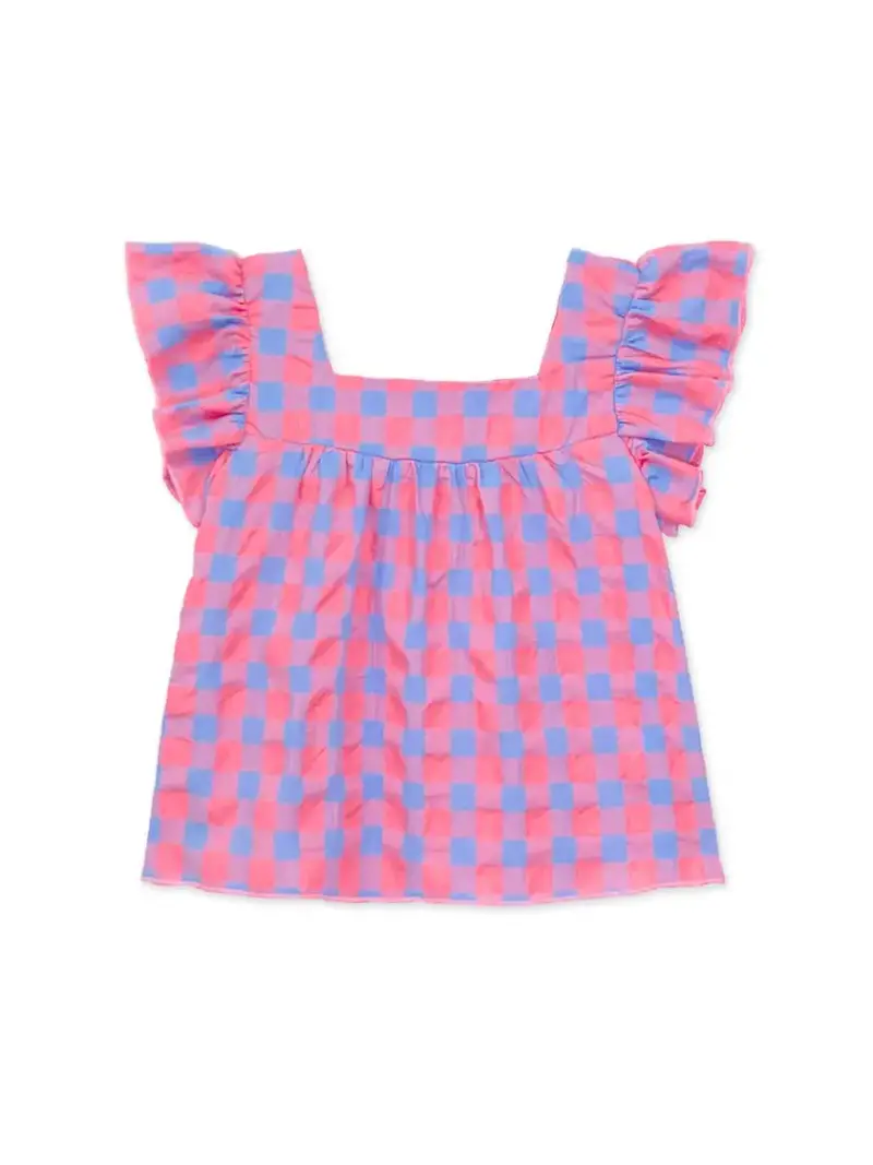 Chelsie Pink-And-Blue Checkerboard Crop Top 1
