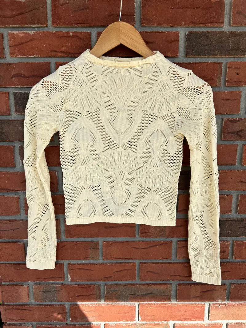 Cream Jacquard Jewel Top With Mock Neck Silhouette 1