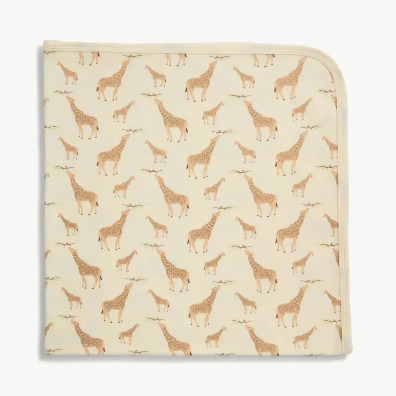 Cream Jolie Organic Cotton Swaddle Blanket Featuring Giraffe Design 1