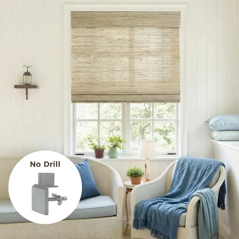 Custom No-Drill Bamboo Woven Shade – Cordless Operation 1