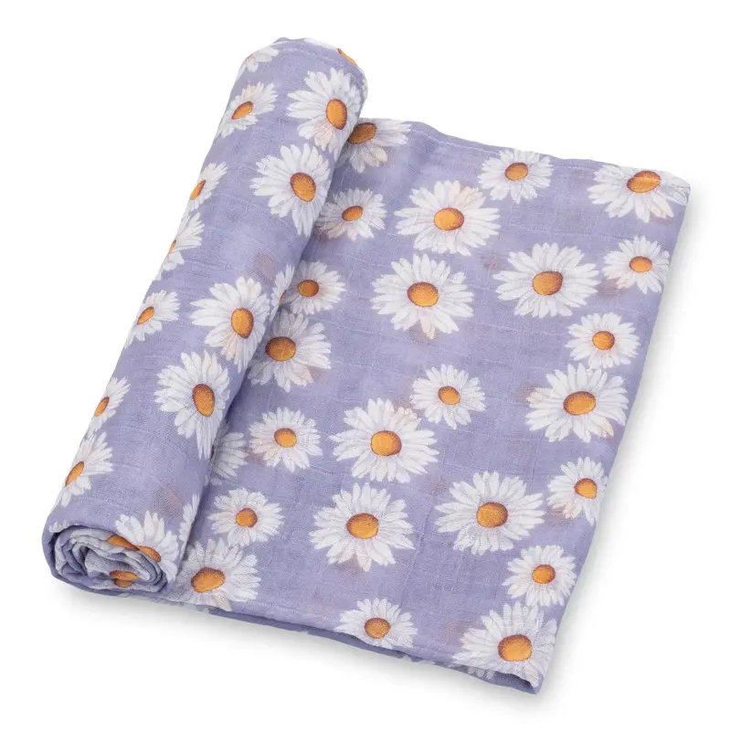 Daisy-Print Organic Cotton Baby Swaddle Blanket 1