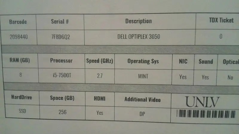 Dell Optiplex 3050 Micro Form Factor Pc – Xcto Build (Tag: 2098440, Sn: 7F8D6Q2) 1