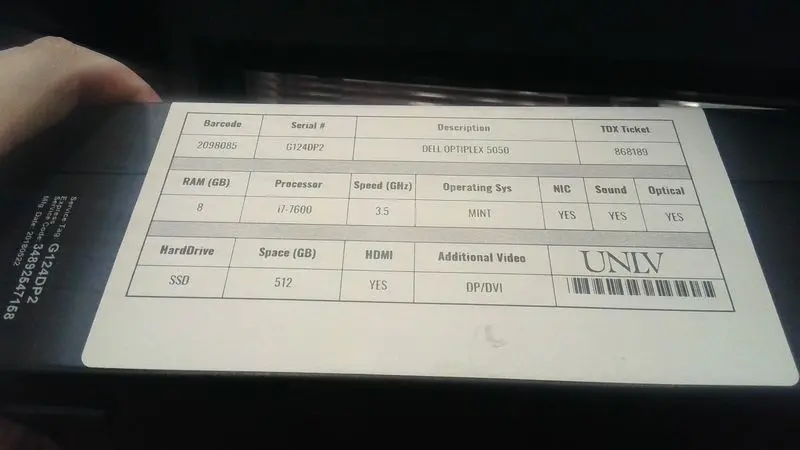 Dell Optiplex 5050 Sff Desktop – Tag 2098085, Serial Number G124Dp2 1