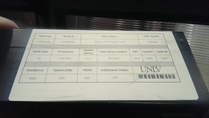 Dell Optiplex 7060 Small Form Factor Desktop – Xcto Configuration, Tag 2101014, Sn G22Sdw2 2