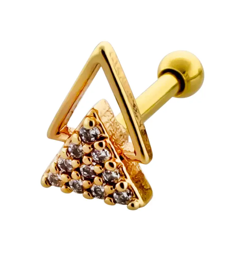 Double Triangle Cartilage Barbell With Gold-Pvd Finish And Cz Stones 1