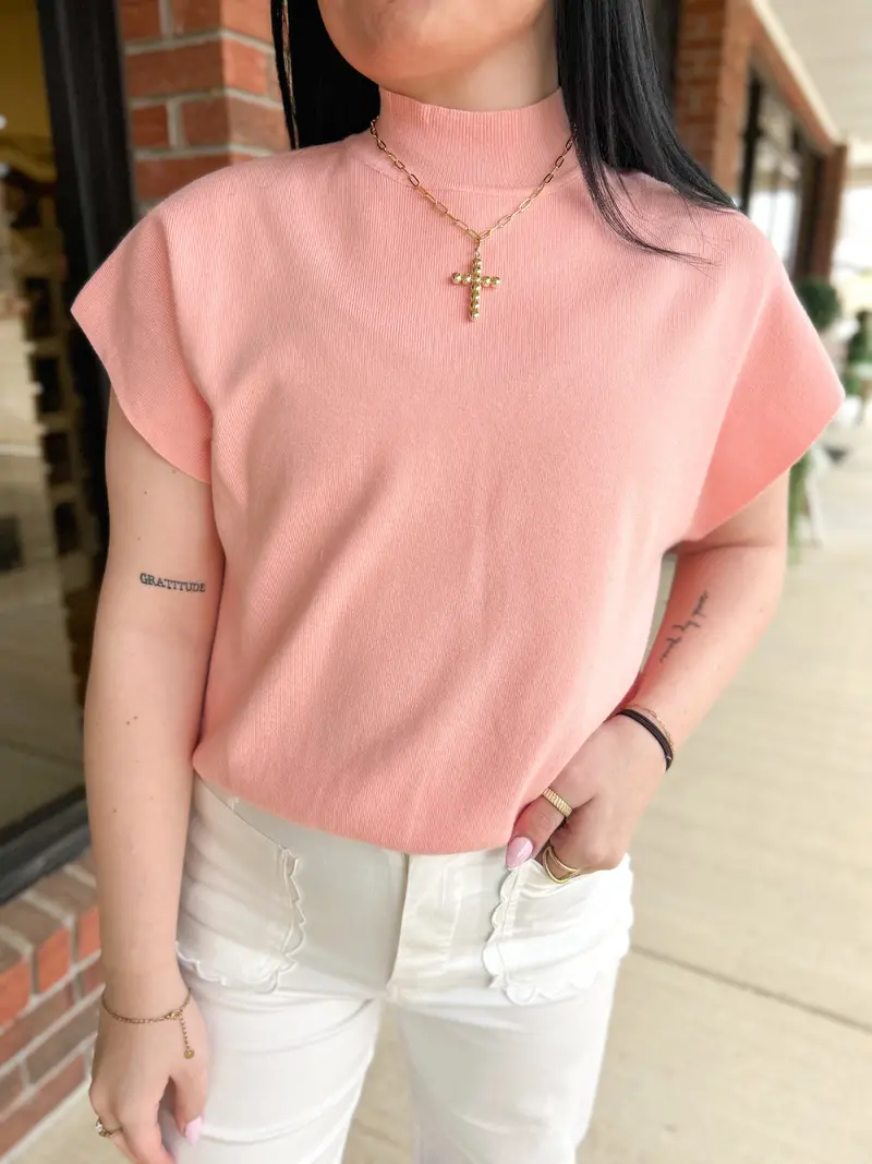 Edith Mock Neck Top In Apricot Hue 1
