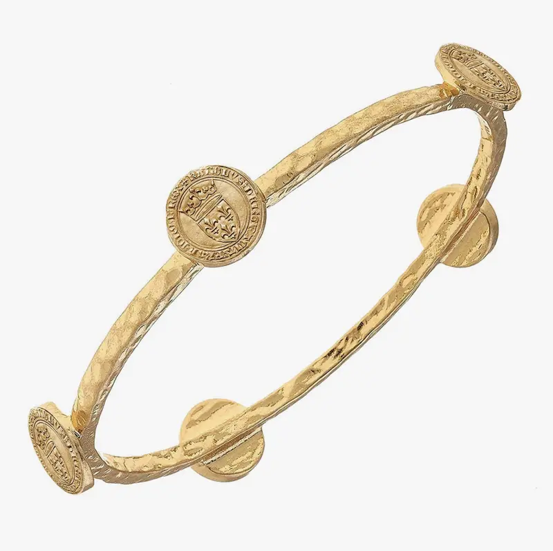 French Coin-Inspired Gold Bangle Bracelet 1