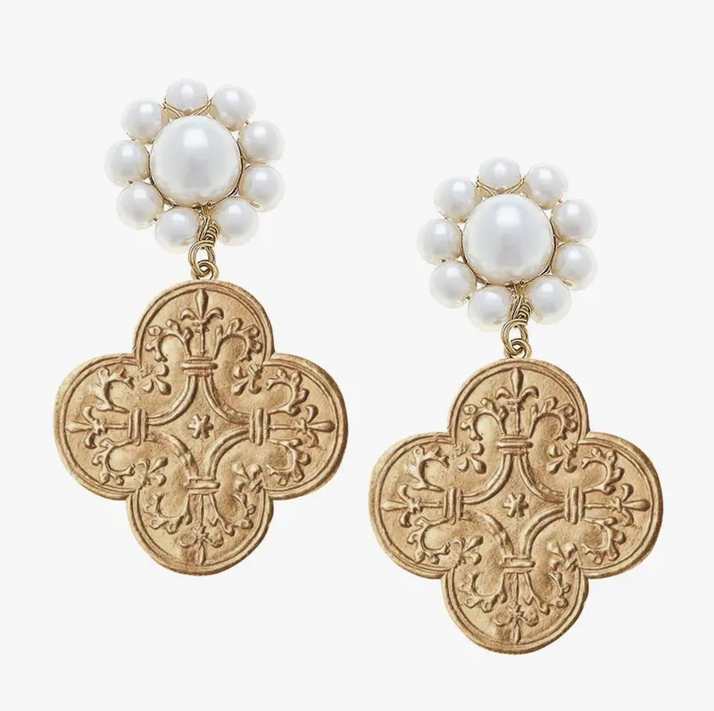 French Quatrefoil Pearl Drop Earrings 1