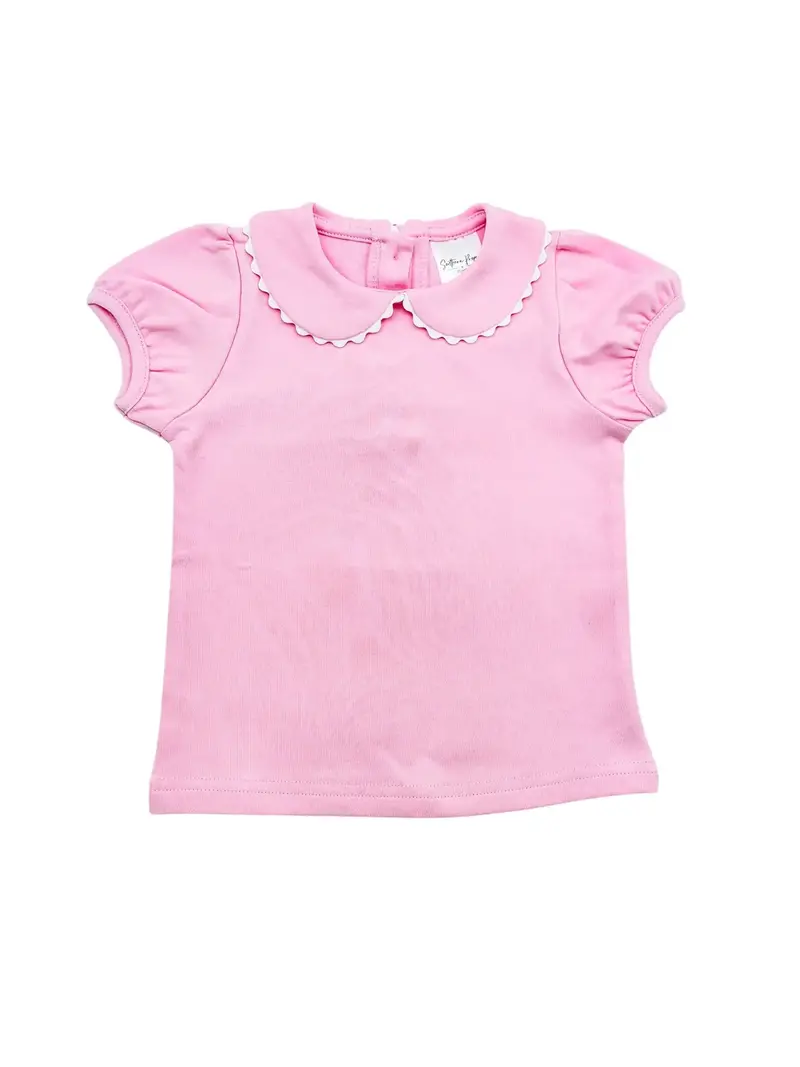 Girls' Pink Short Sleeve Top Featuring Scalloped Collar 1