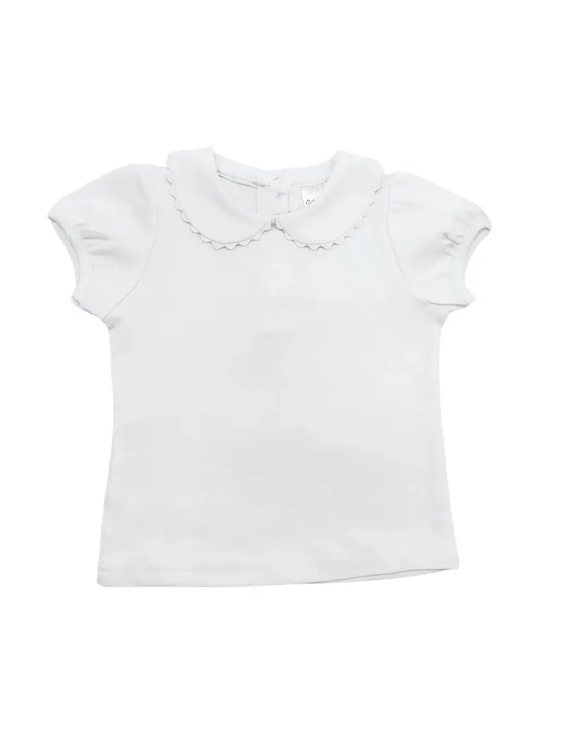 Girls' White Short Sleeve Top With Scalloped Collar 1