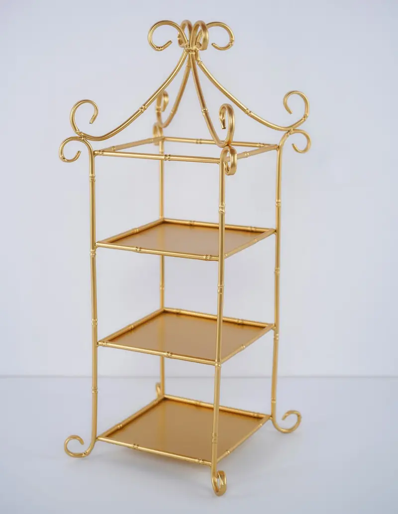 Gold-Tone Metal Bamboo-Style Tiered Etagere Shelf 1