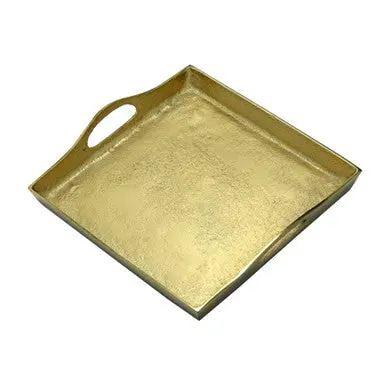 Gold-Tone Square Handle Serving Tray 1
