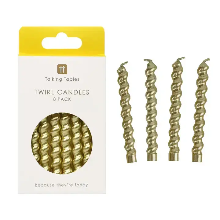 Gold Twirl Twist Birthday Candles – Spiral Metallic Candle Assortment 1