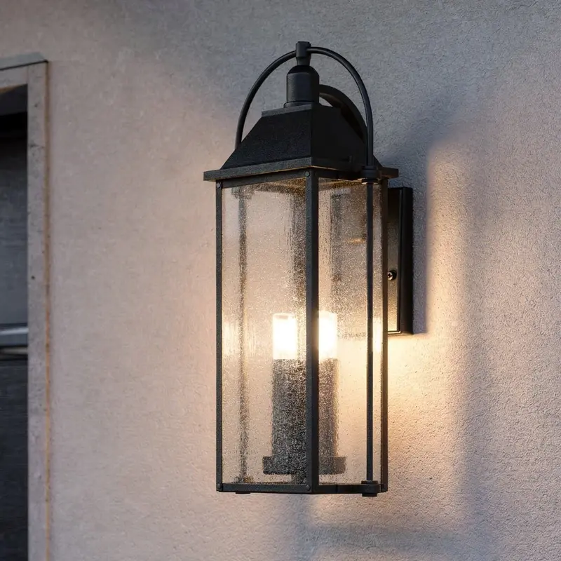 Halbrook Textured Black Craftsman Outdoor Wall Sconce – 28.75"H Rustic Exterior Fixture 1