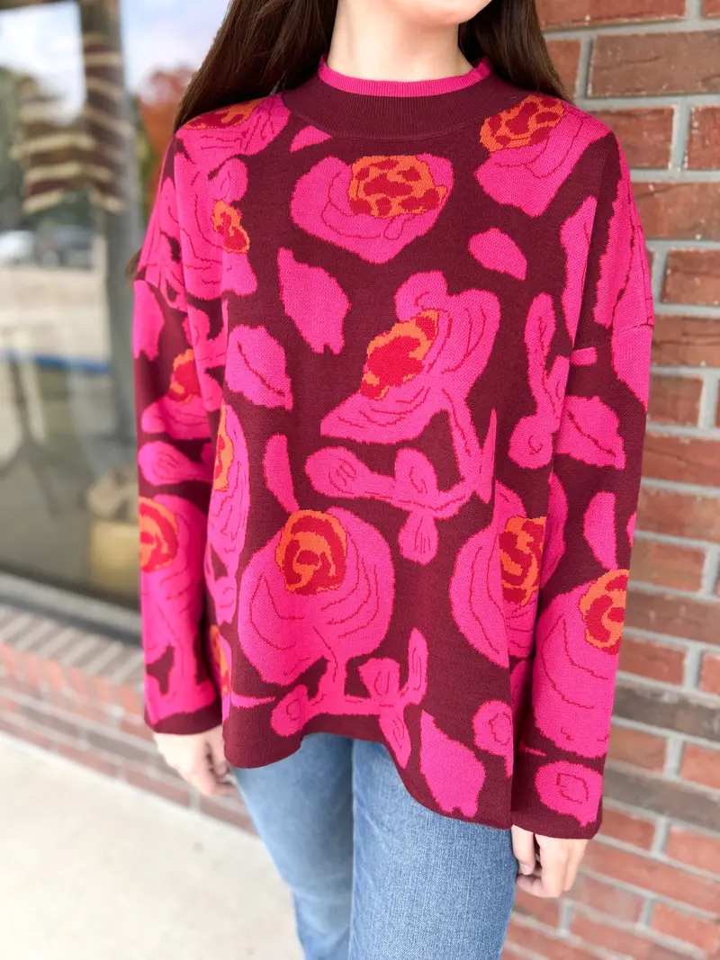 Heart-On-The-Line Floral Knit Sweater 1