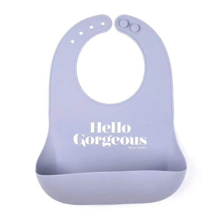 ‘Hello Gorgeous’ Bella Tunno Silicone Feeding Bib 1