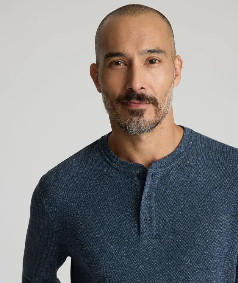 Herringbone Stretch Cotton Henley – Final Clearance 1